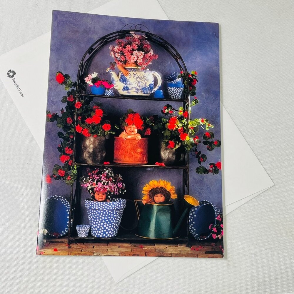 Anne Geddes Flower Stall Blank Greeting Card W Recycled Paper Envelop Vintage